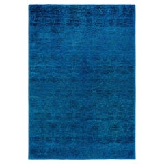 Alfombra de lana teñida a mano contemporánea azul 1,80 x 1,80 m