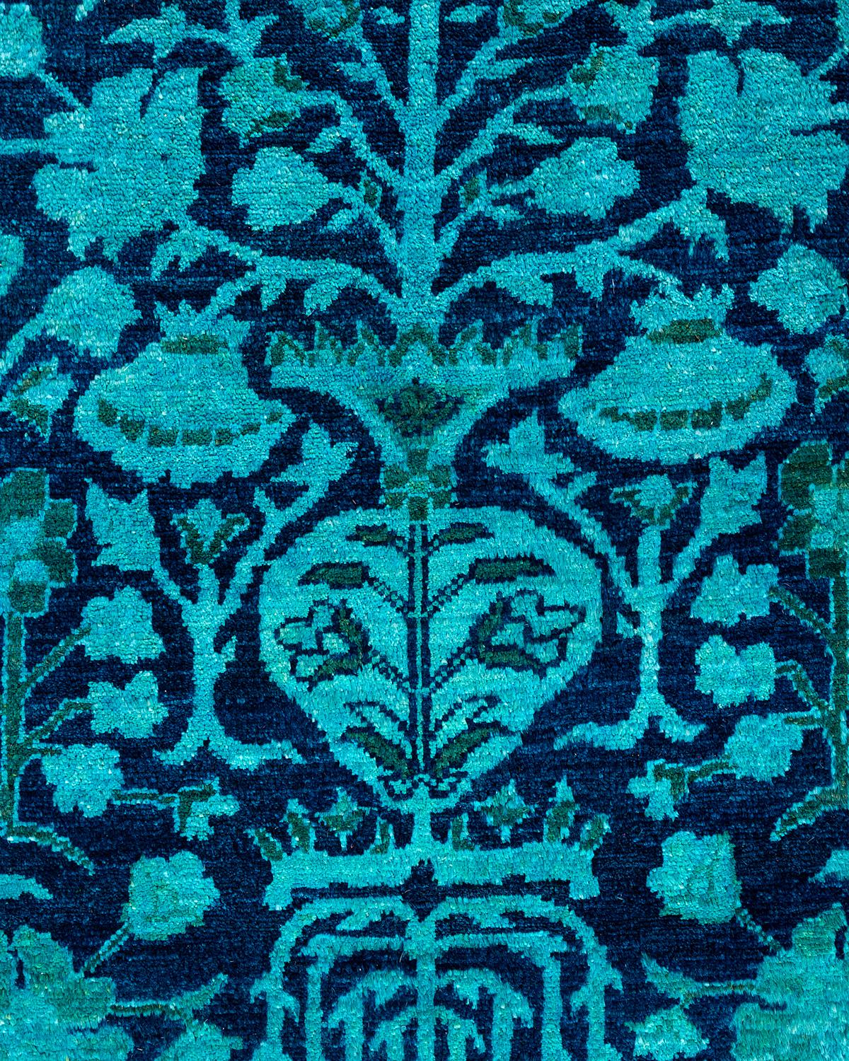 Contemporary Overdyed Hand Knotted Wool Blue Area Rug 5' 2