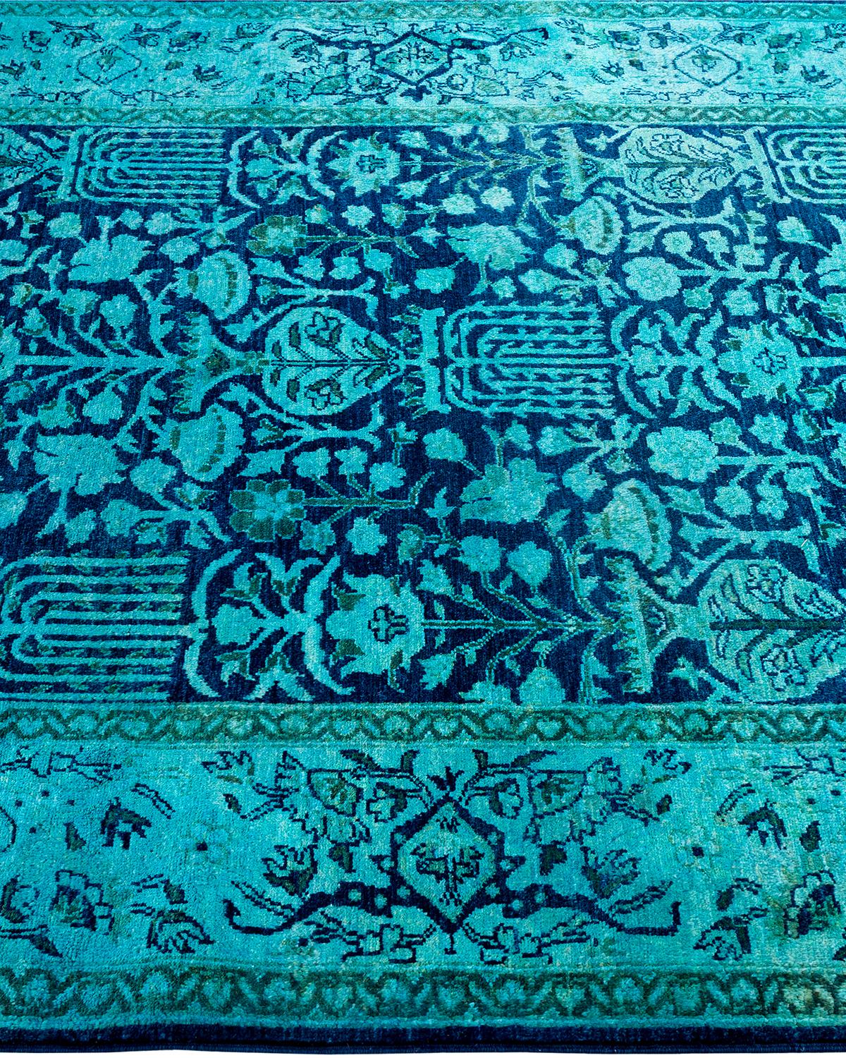 Contemporary Overdyed Hand Knotted Wool Blue Area Rug 5' 2