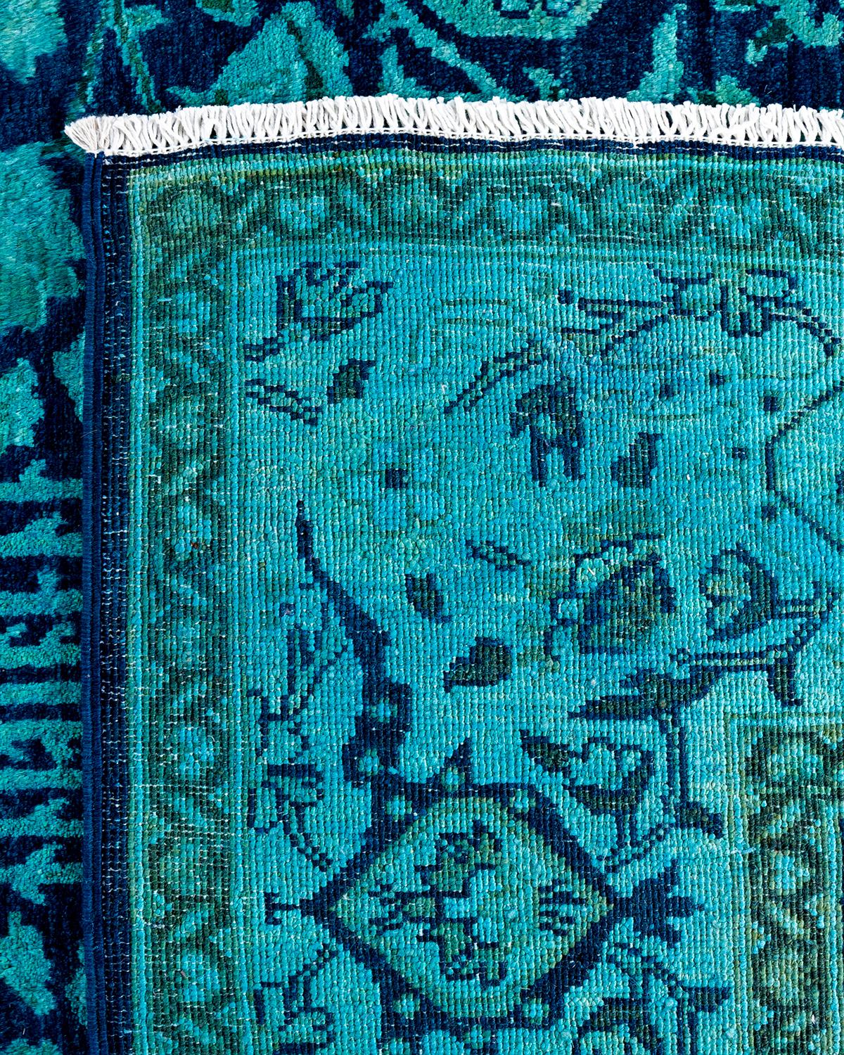 Contemporary Overdyed Hand Knotted Wool Blue Area Rug 5' 2