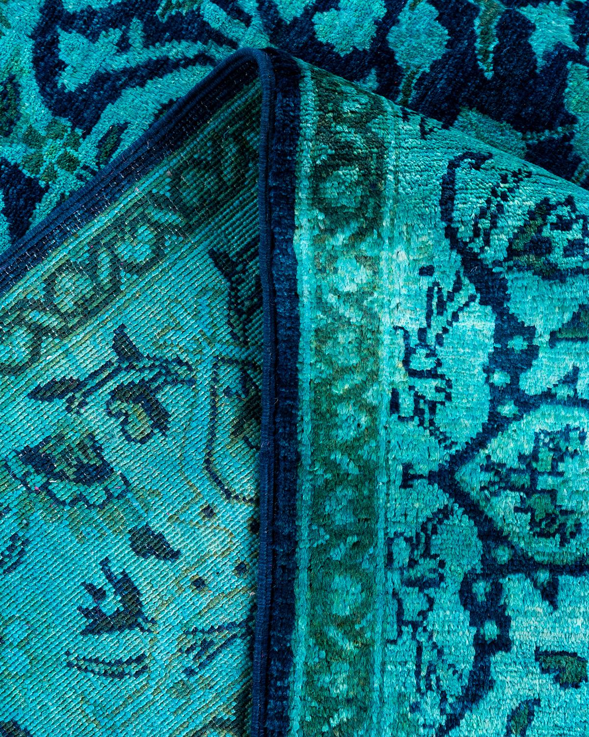 Contemporary Overdyed Hand Knotted Wool Blue Area Rug 5' 2