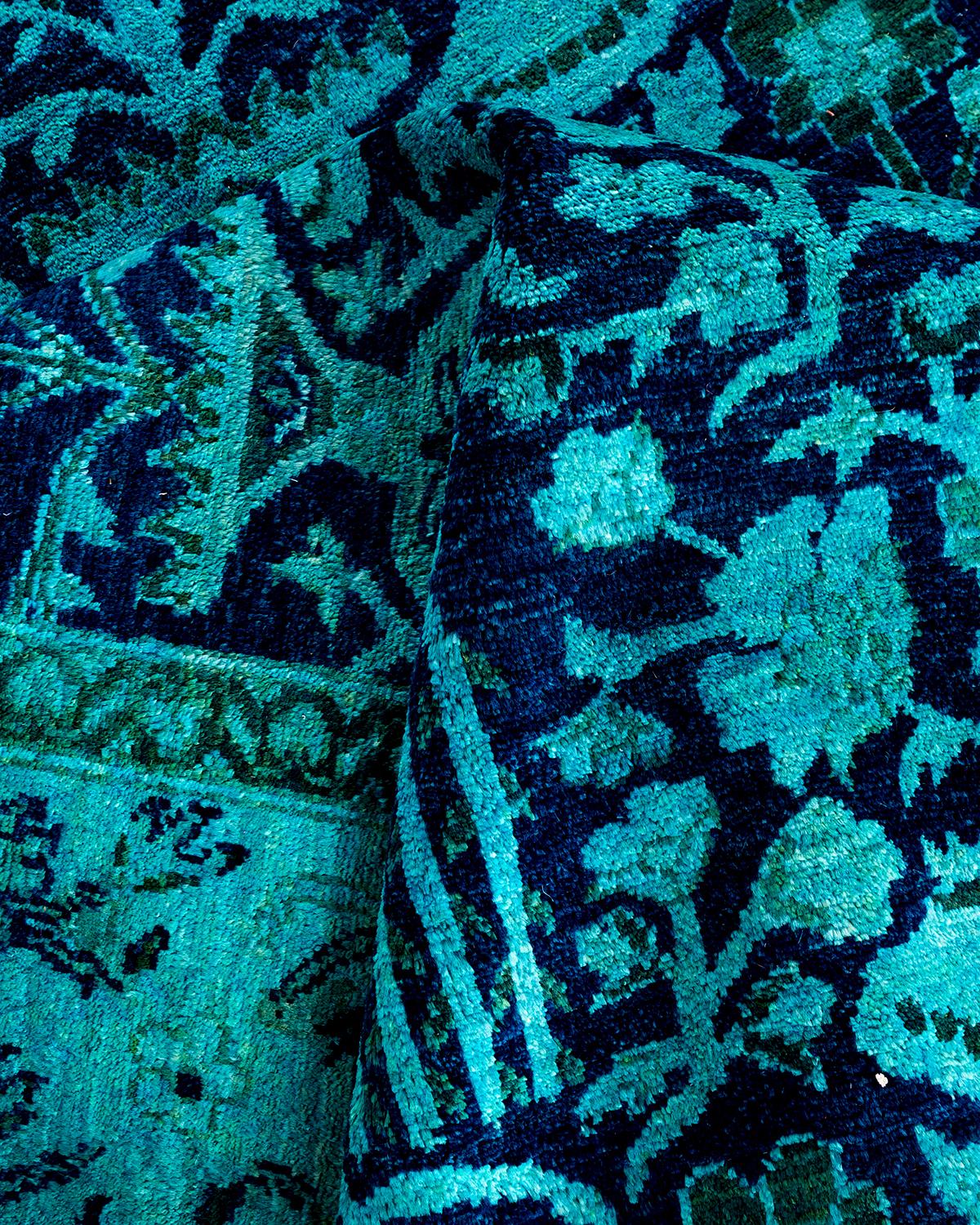 Contemporary Overdyed Hand Knotted Wool Blue Area Rug 5' 2