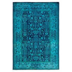 Contemporary Overdyed Hand Knotted Wool Blue Area Rug 5' 2" x 7' 6"