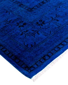 Contemporary Overdyed Hand Knotted Wool Blue Area Rug 5' 3" x 7' 10"