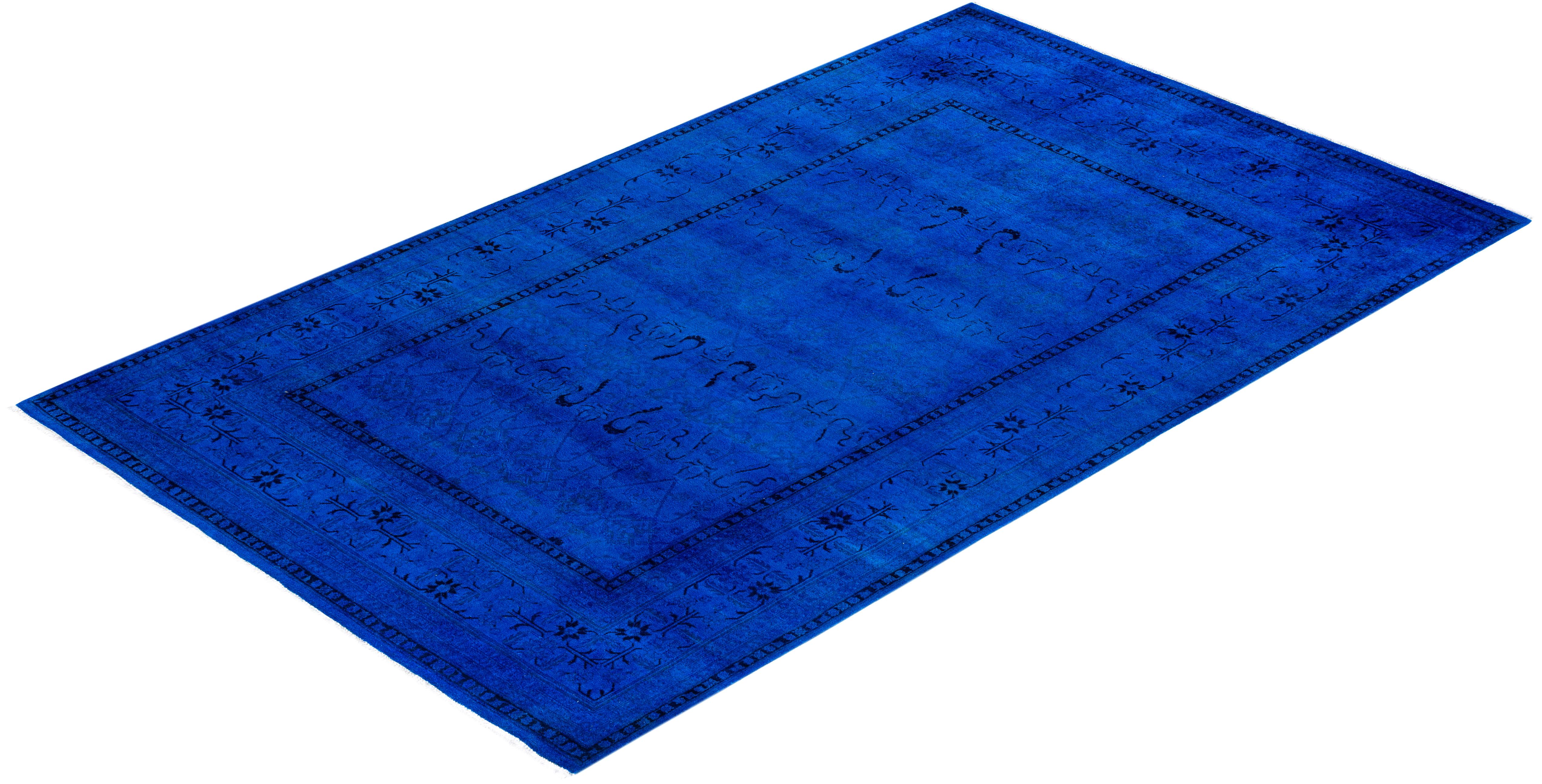 Alfombra de lana teñida a mano contemporánea azul 1,80 x 1,80 m en venta 2