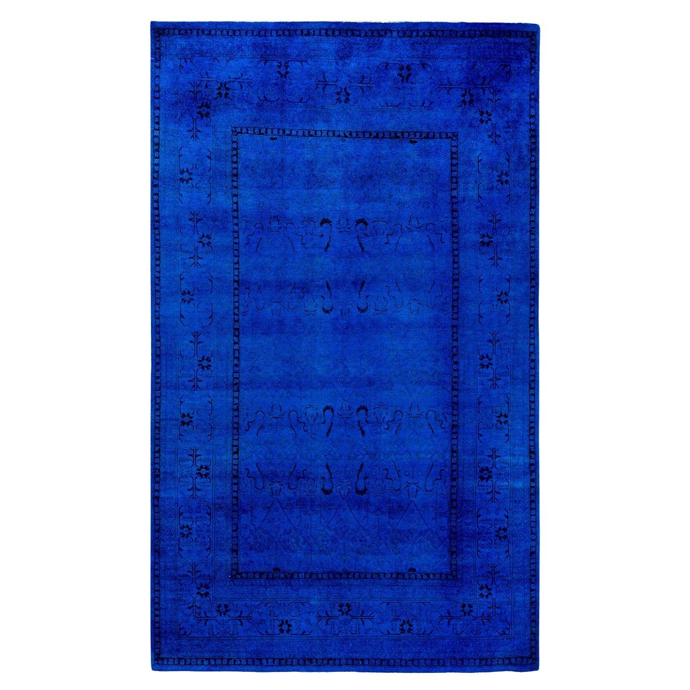 Alfombra de lana teñida a mano contemporánea azul 1,80 x 1,80 m