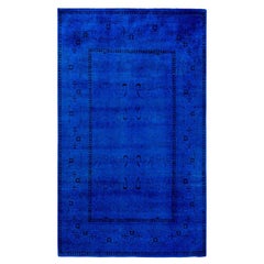 Alfombra de lana teñida a mano contemporánea azul 1,80 x 1,80 m