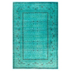 Contemporary Overdyed Hand Knotted Wool Blue Area Rug 5' 3" x 7' 3"
