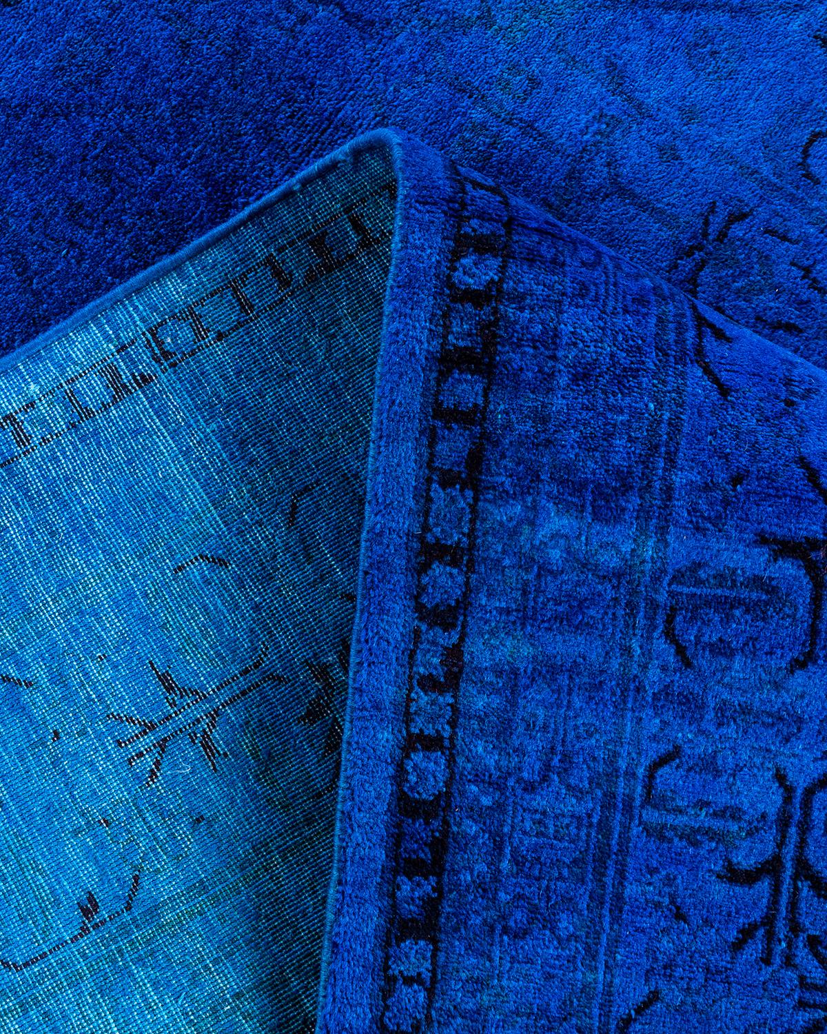 Lana Contemporary Overdyed Hand Knots Rugs, Tappeto blu in lana, 5' 5
