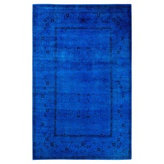 Contemporary Overdyed Hand Knotted Wool Blue Area Rug 5' 5" x 8' 0"