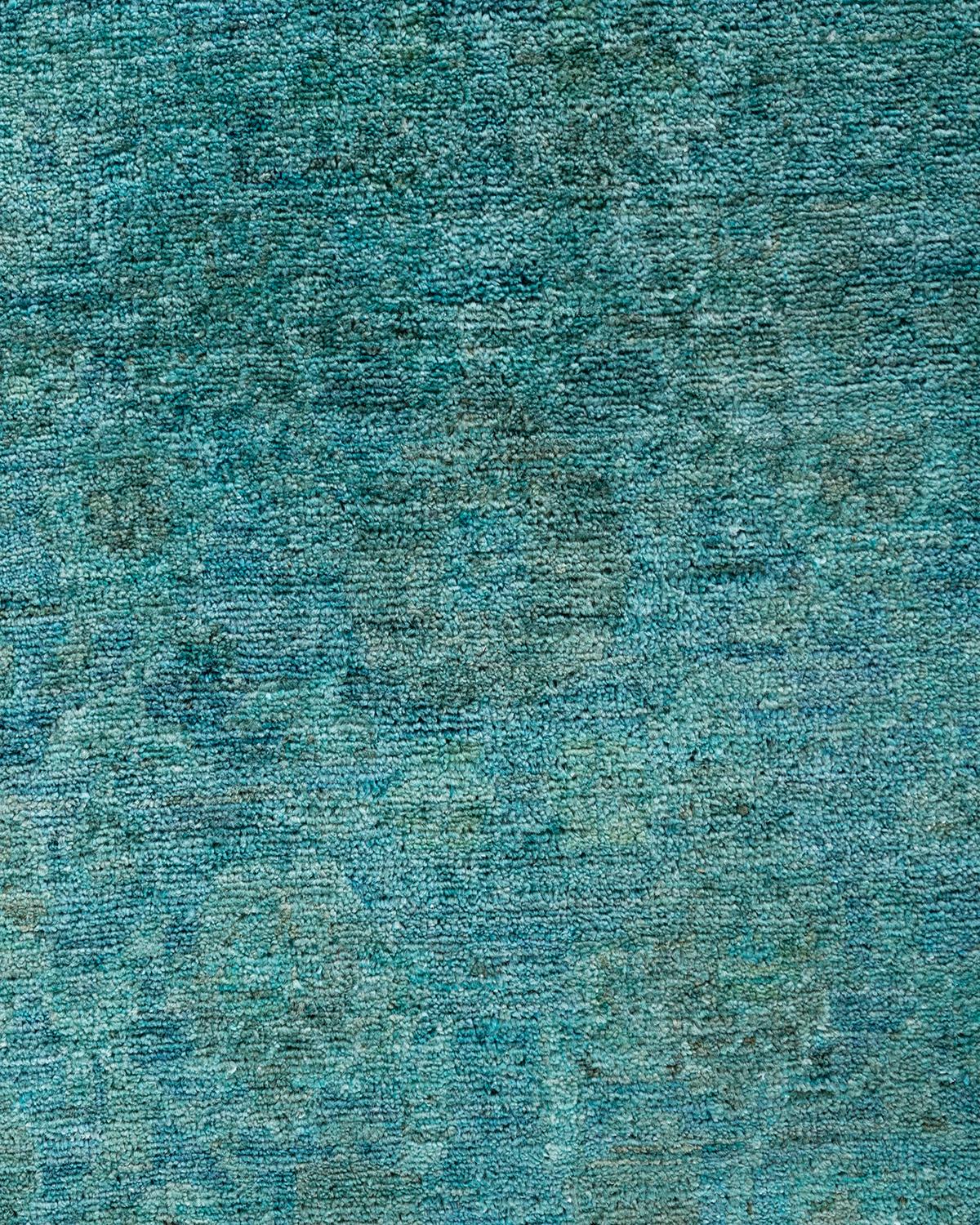 Pakistanais Contemporary Overdyed Hand Knotted Wool Blue Area Rug 5' 9