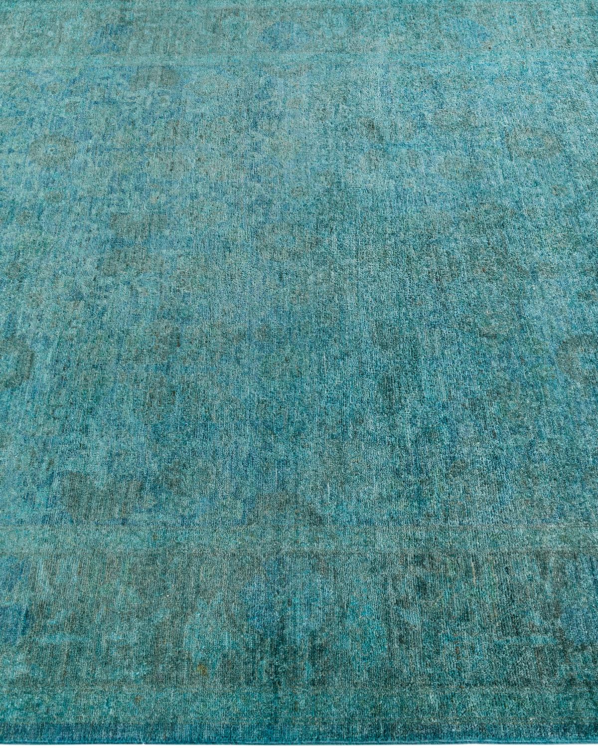 Contemporary Overdyed Hand Knotted Wool Blue Area Rug 5' 9