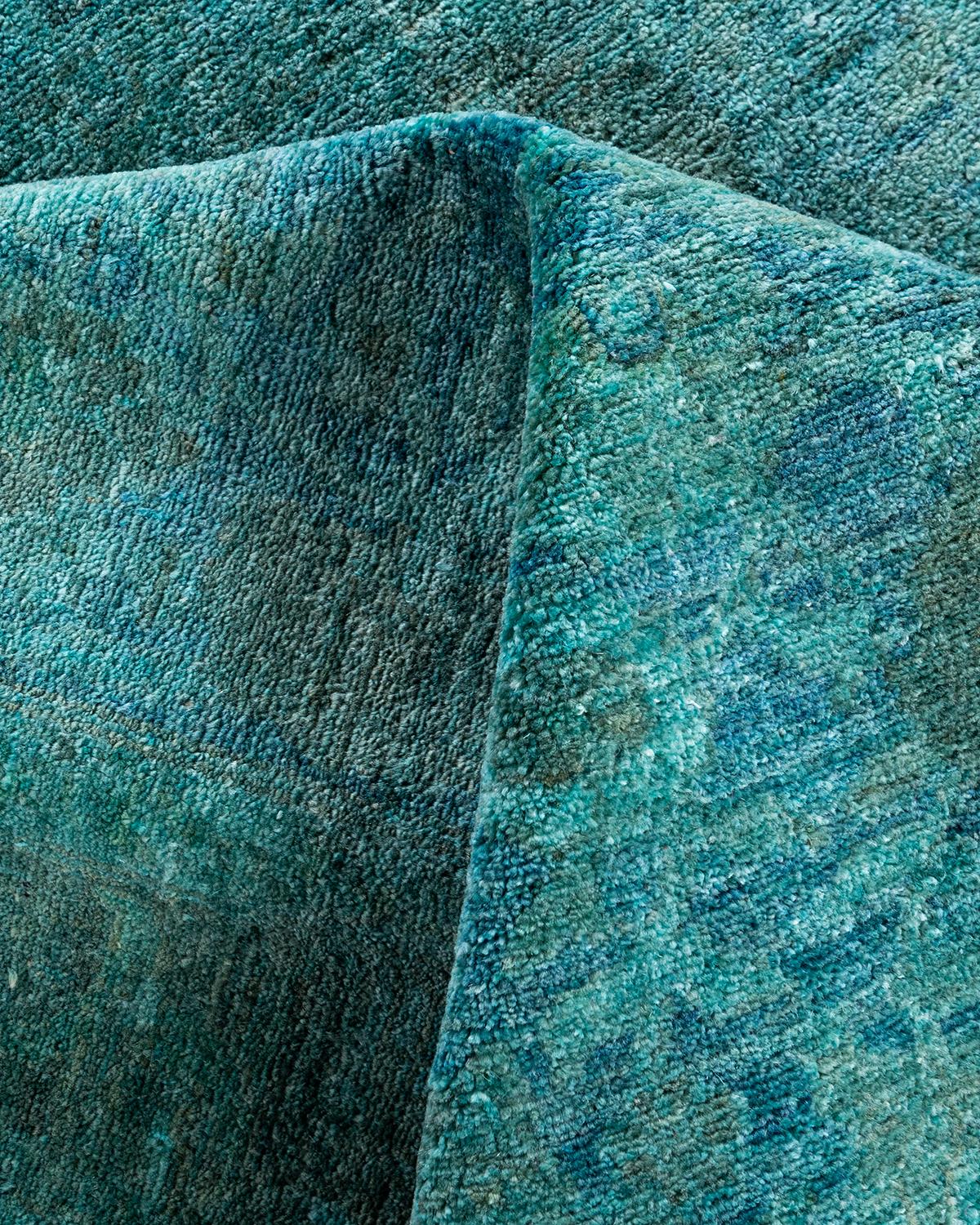 Contemporary Overdyed Hand Knotted Wool Blue Area Rug 5' 9
