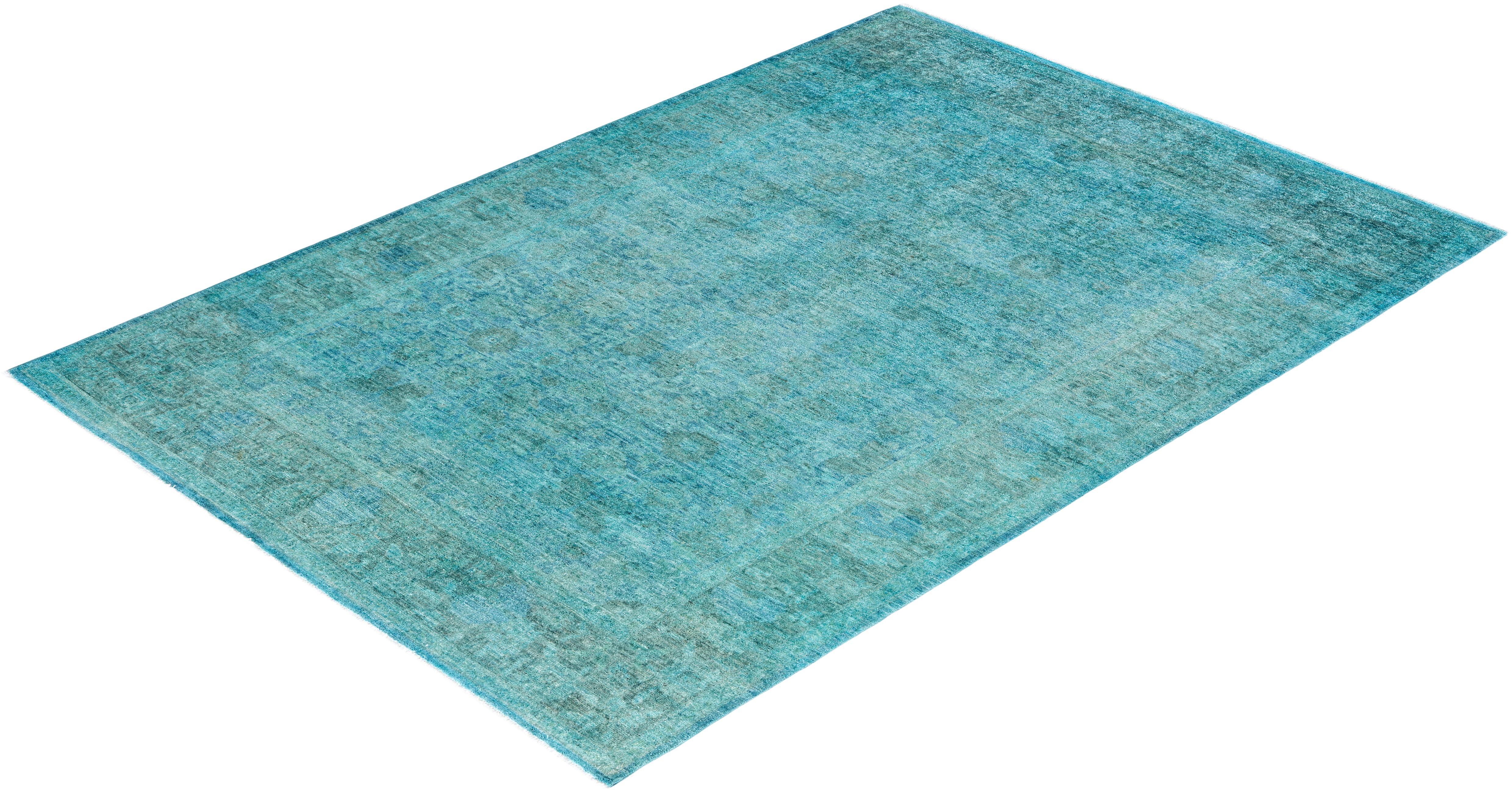 Contemporary Overdyed Hand Knotted Wool Blue Area Rug 5' 9