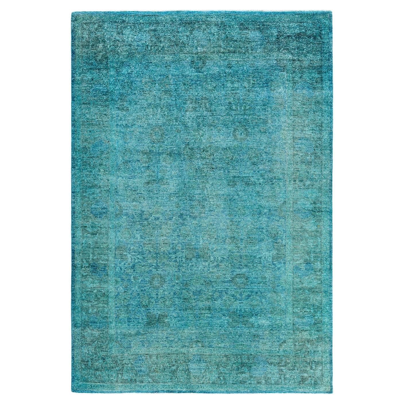 Contemporary Overdyed Hand Knotted Wool Blue Area Rug 5' 9" x 8' 3"