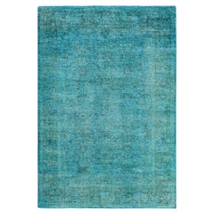 Contemporary Overdyed Hand Knotted Wool Blue Area Rug 5' 9" x 8' 3"