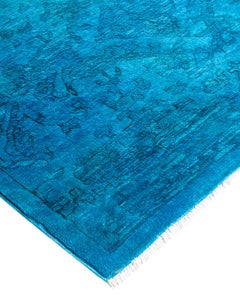 Alfombra de lana teñida a mano contemporánea azul 1,80 x 1,80 cm