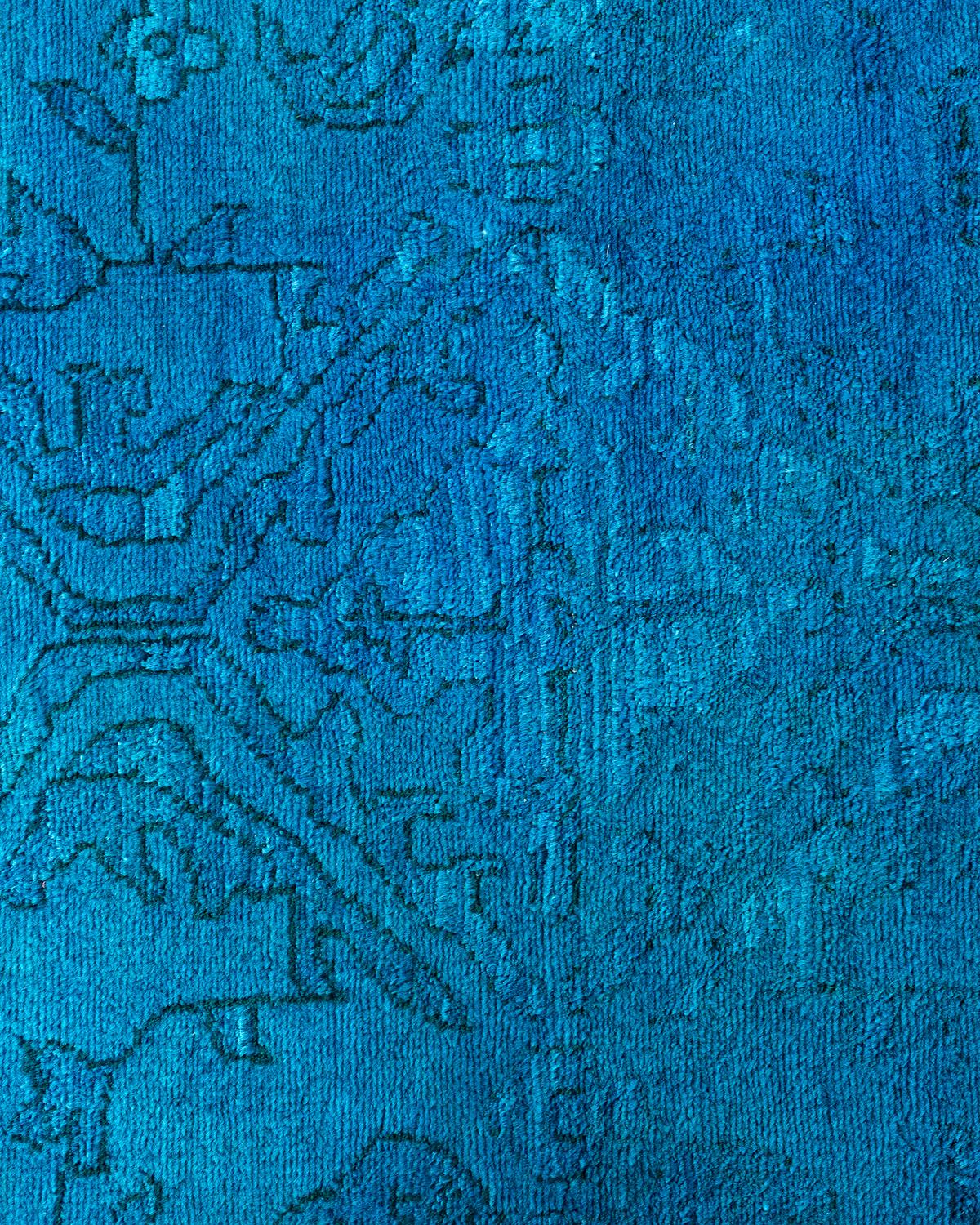 Pakistani Contemporary Overdyed Hand Knotted Wool Blue Area Rug 6' 1