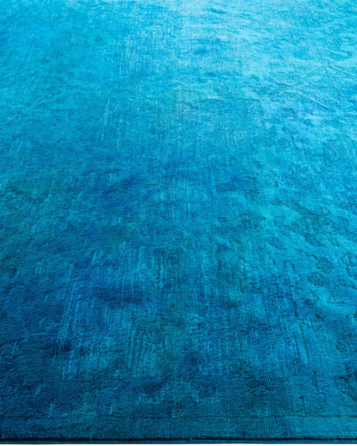Contemporary Overdyed Hand Knotted Wool Blue Area Rug 6' 1