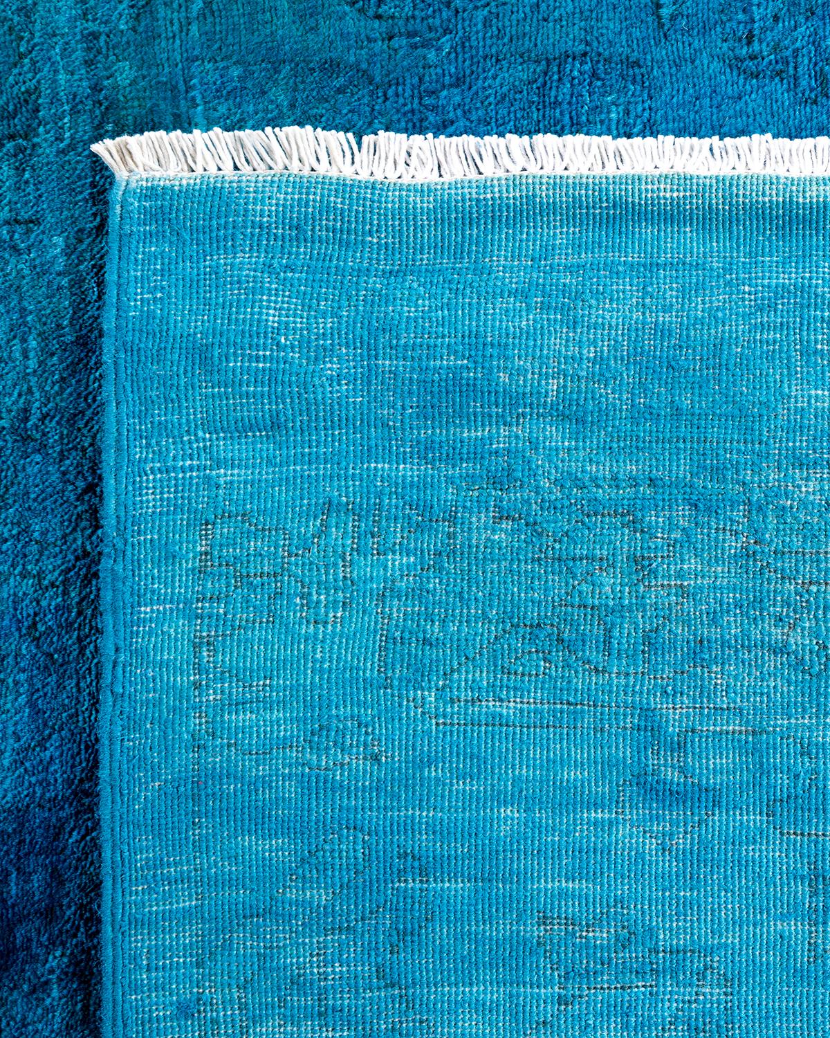 Contemporary Overdyed Hand Knotted Wool Blue Area Rug 6' 1