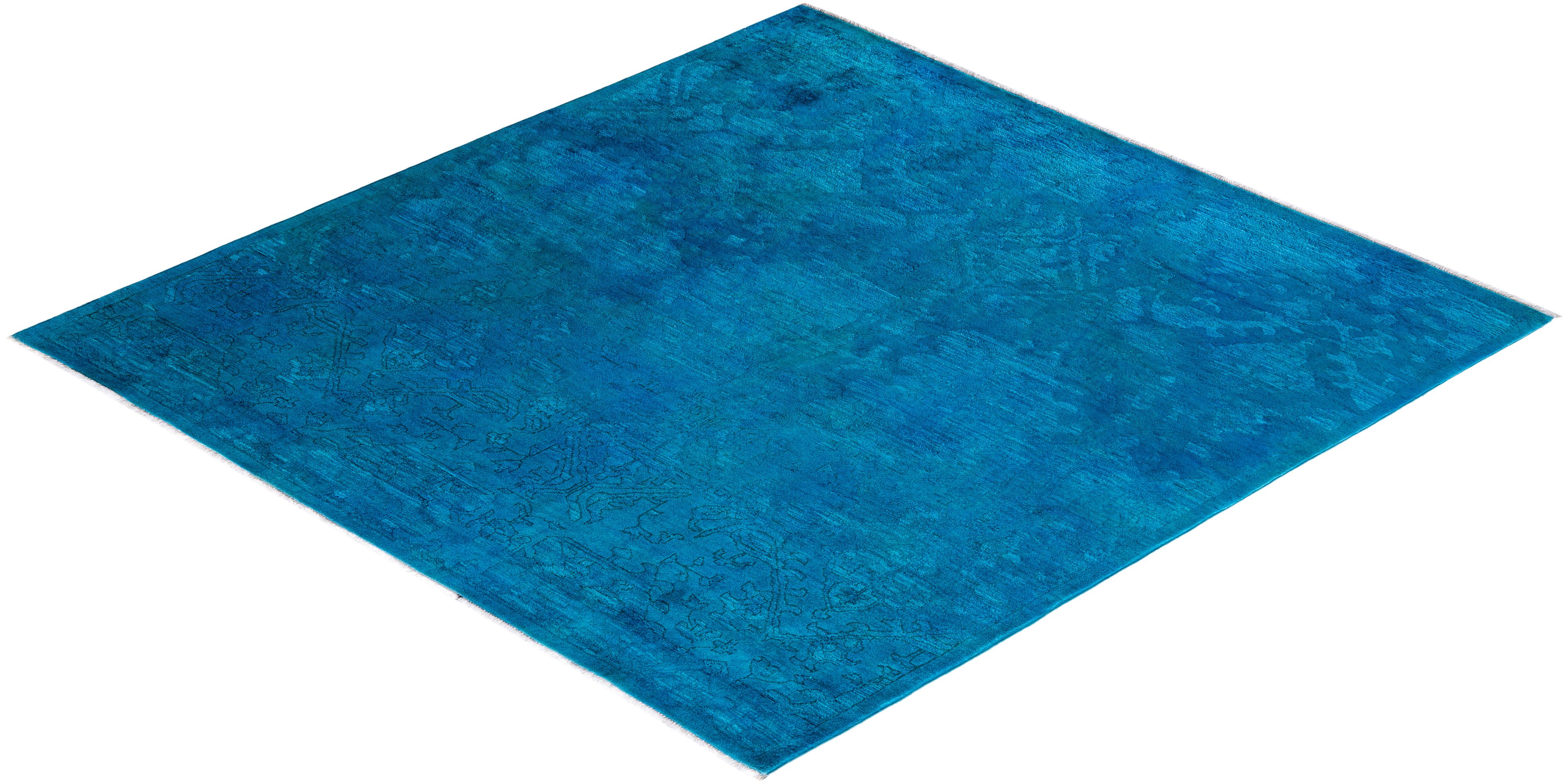 Contemporary Overdyed Hand Knotted Wool Blue Area Rug 6' 1