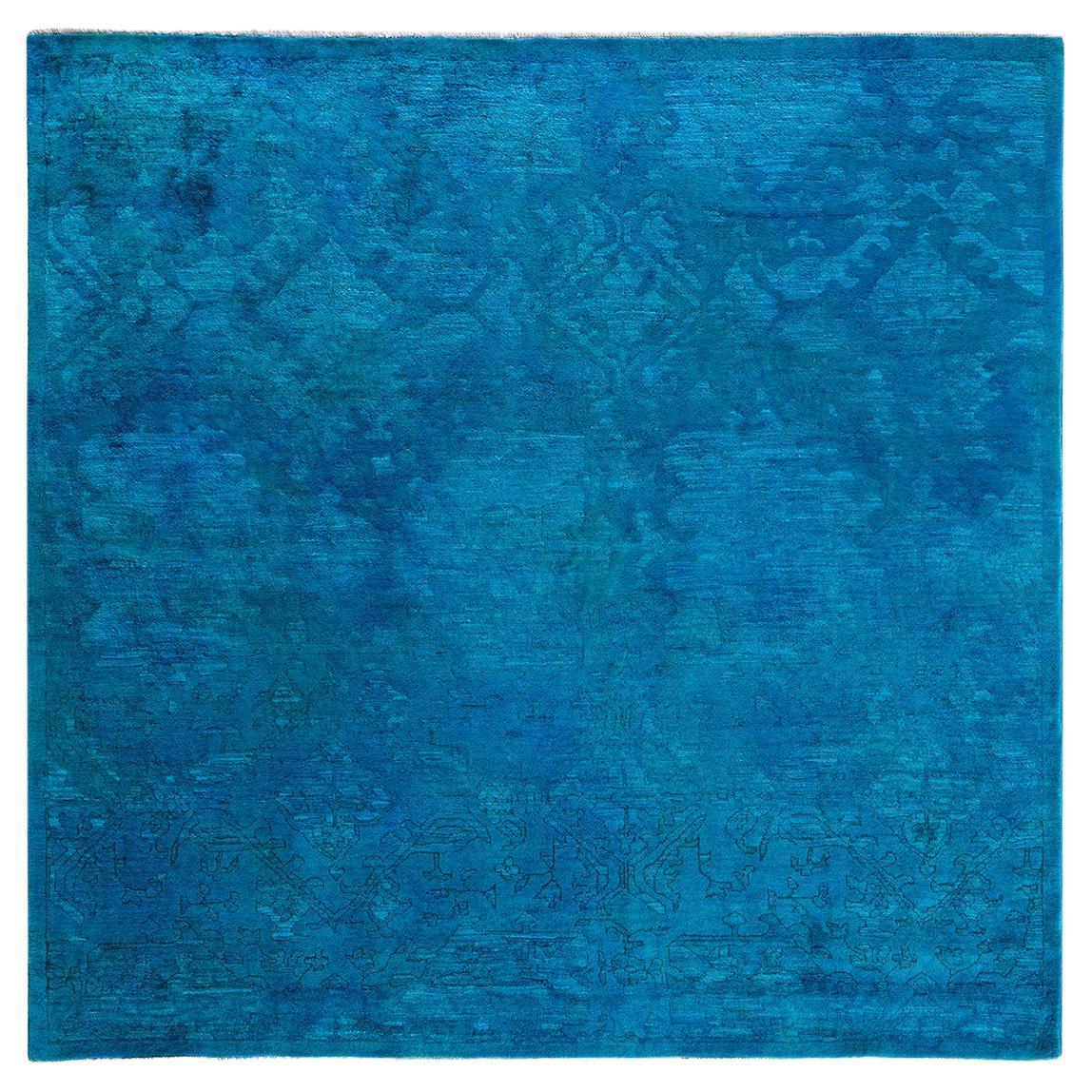 Contemporary Overdyed Hand Knotted Wool Blue Area Rug 6' 1" x 6' 4"