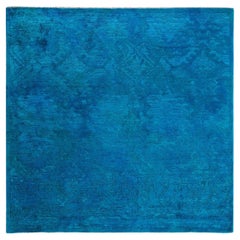 Contemporary Overdyed Hand Knotted Wool Blue Area Rug 6' 1" x 6' 4"