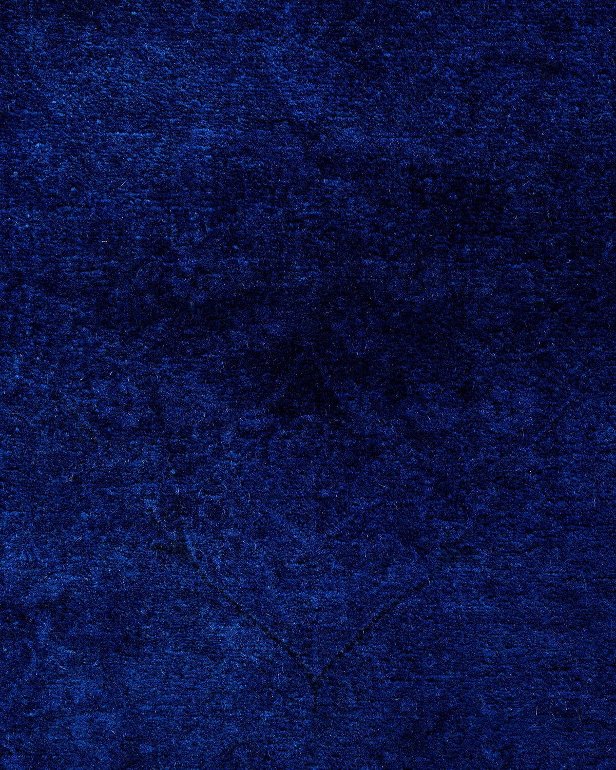 Pakistani Contemporary Overdyed Hand Knotted Wool Blue Area Rug 6' 1