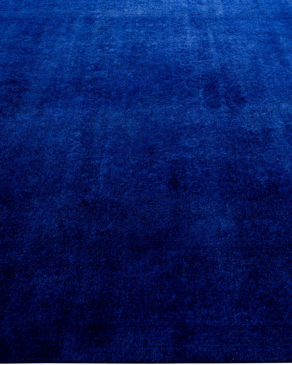 Contemporary Overdyed Hand Knotted Wool Blue Area Rug 6' 1