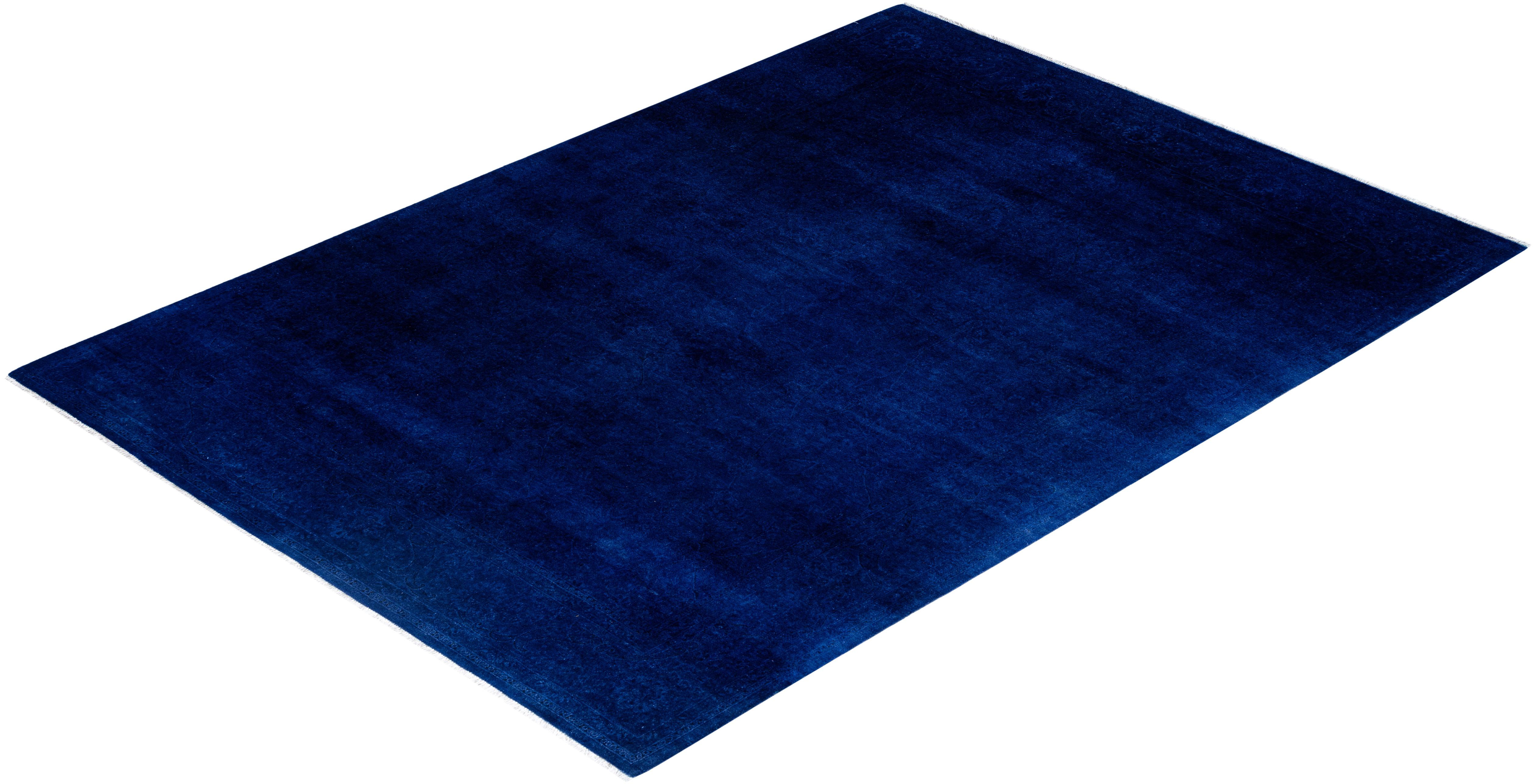 Contemporary Overdyed Hand Knotted Wool Blue Area Rug 6' 1