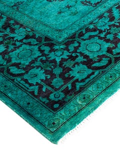 Contemporary Overdyed Hand Knotted Wool Blue Area Rug 6' 1" x 8' 9"