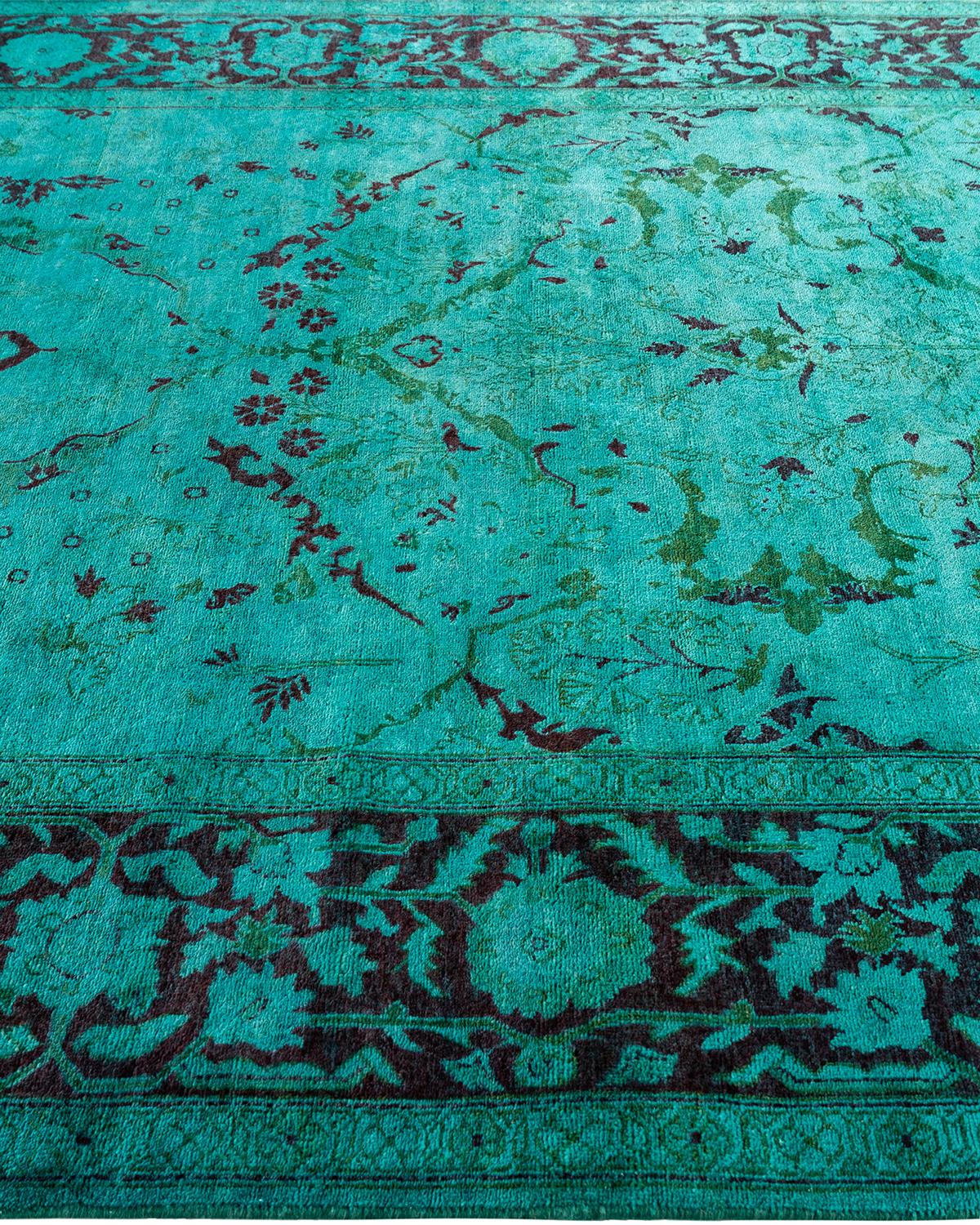 Contemporary Overdyed Hand Knotted Wool Blue Area Rug 6' 1