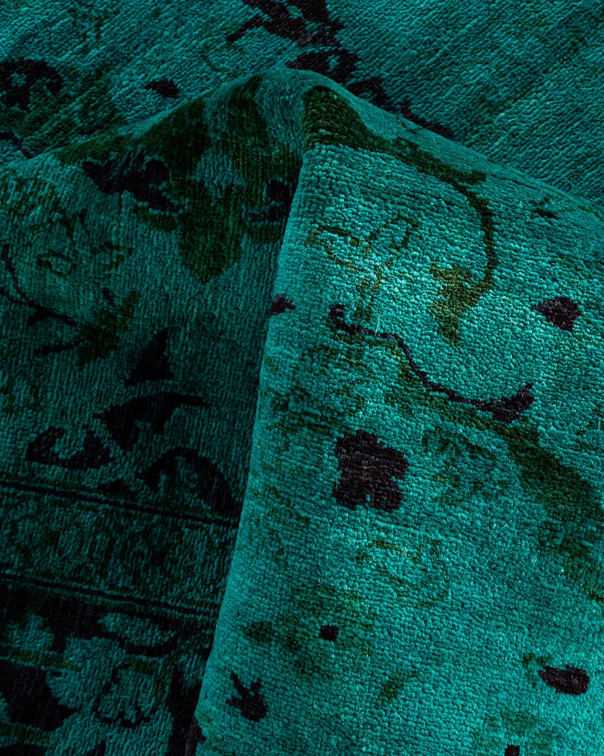 Contemporary Overdyed Hand Knotted Wool Blue Area Rug 6' 1