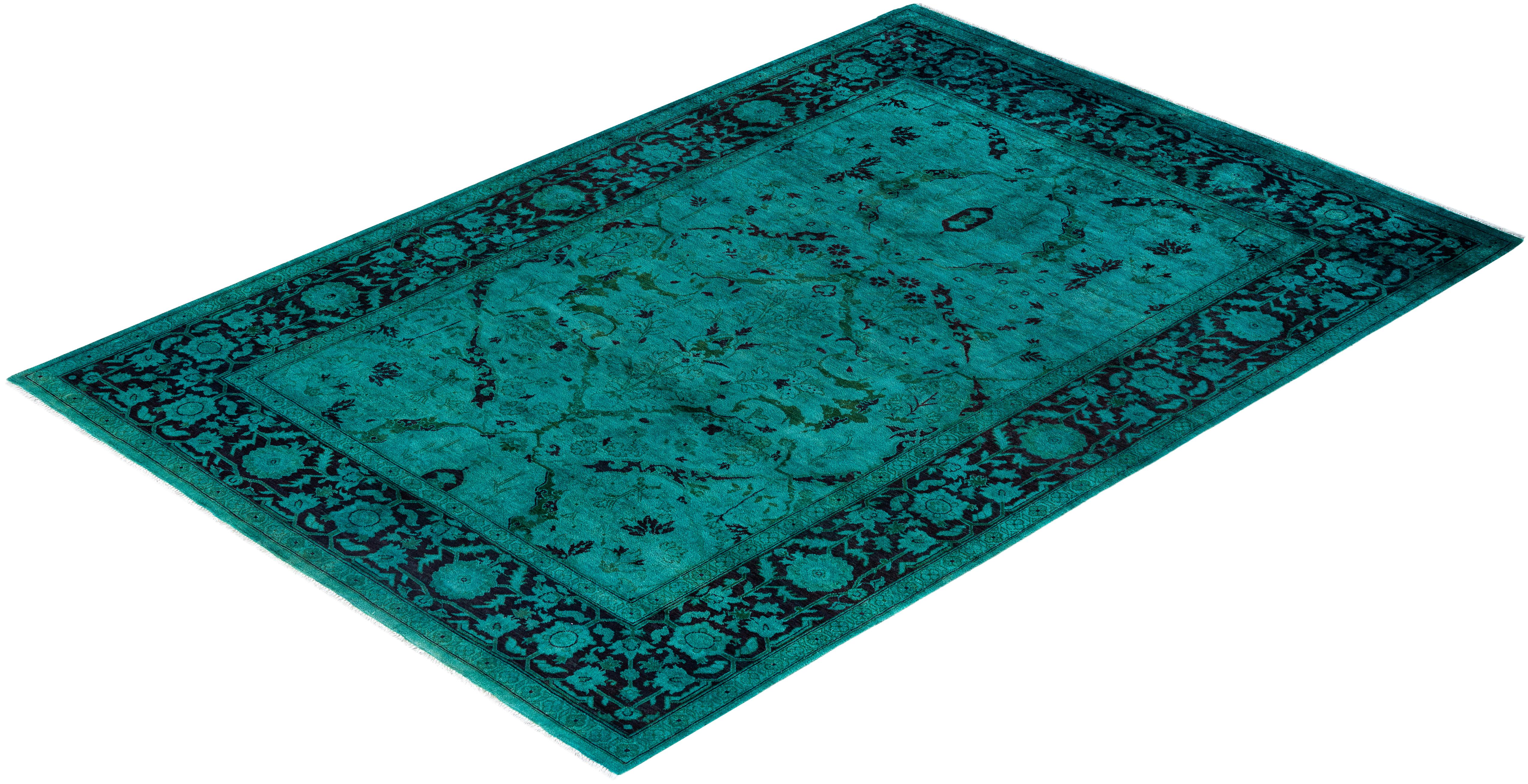 Contemporary Overdyed Hand Knotted Wool Blue Area Rug 6' 1