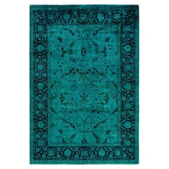 Contemporary Overdyed Hand Knotted Wool Blue Area Rug 6' 1" x 8' 9"