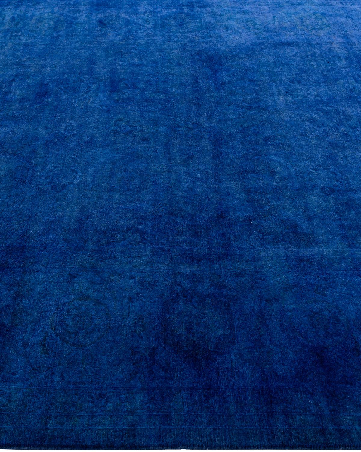 Contemporary Overdyed Hand Knotted Wool Blue Area Rug 6' 1