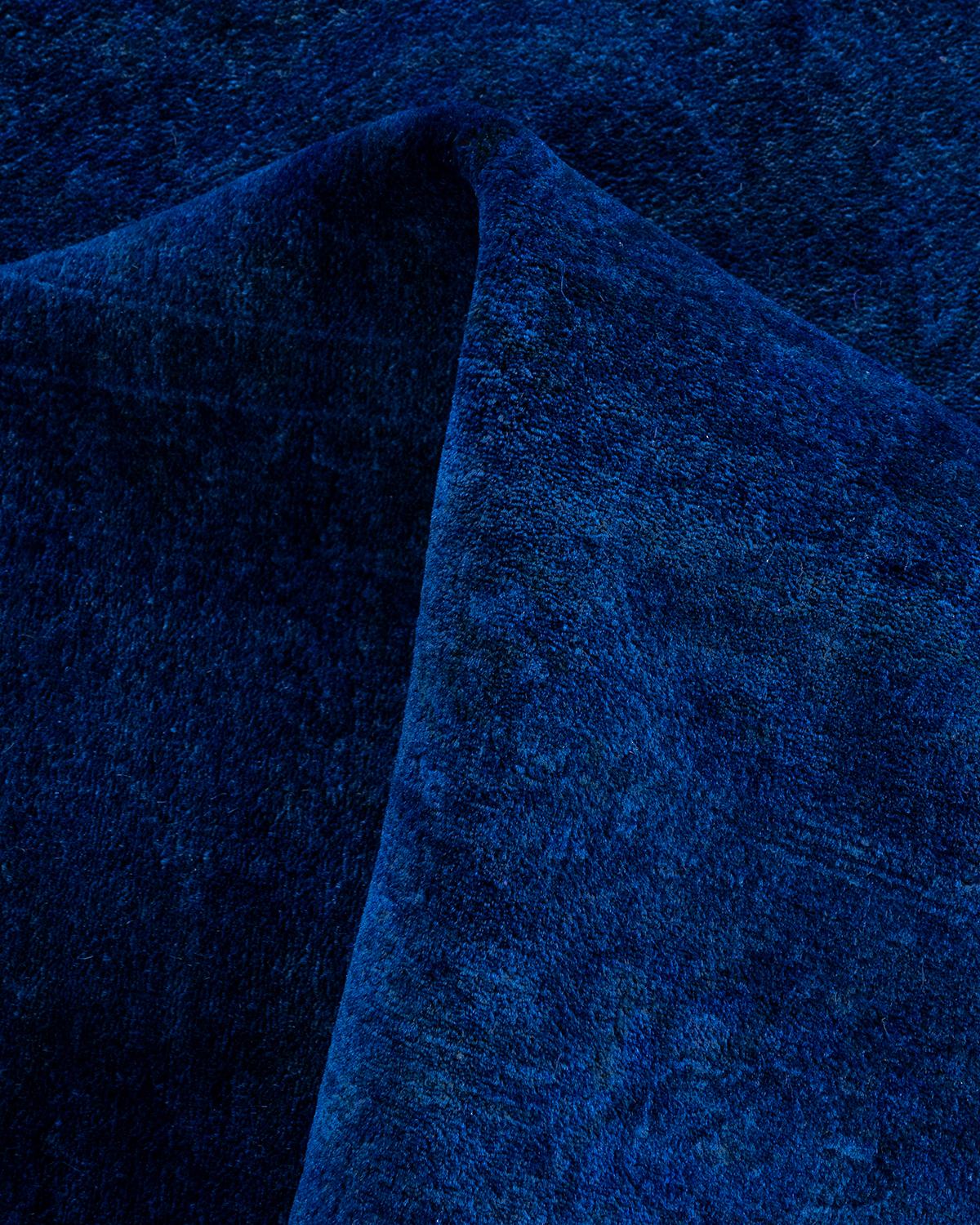 Contemporary Overdyed Hand Knotted Wool Blue Area Rug 6' 1