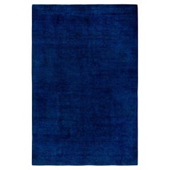 Contemporary Overdyed Hand Knotted Wool Blue Area Rug 6' 1" x 9' 2"