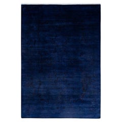 Contemporary Overdyed Hand Knotted Wool Blue Area Rug 6' 2" x 8' 7"