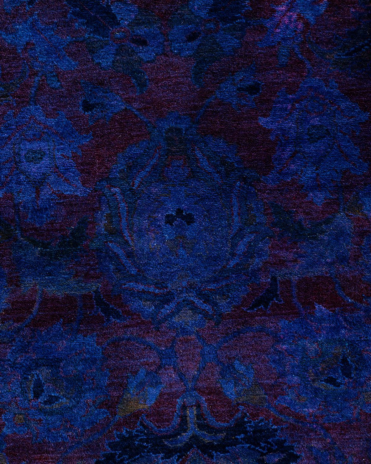 Pakistani Contemporary Overdyed Hand Knotted Wool Blue Area Rug 6' 2