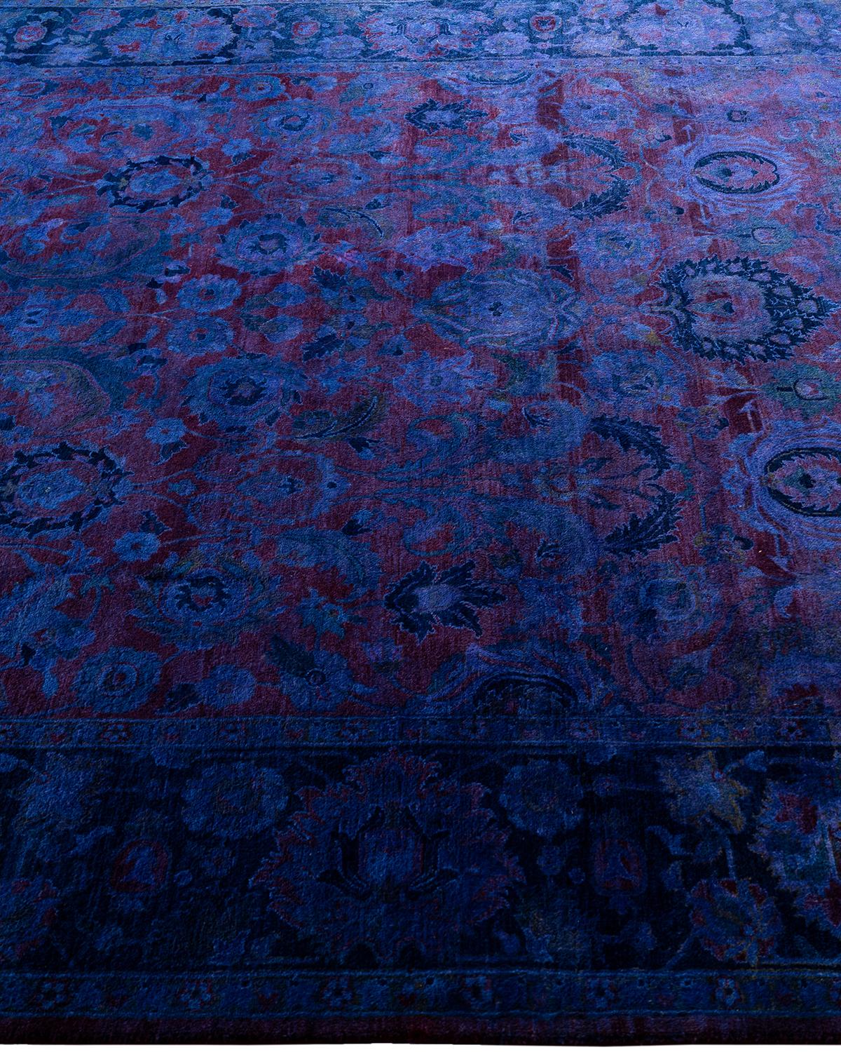 Contemporary Overdyed Hand Knotted Wool Blue Area Rug 6' 2