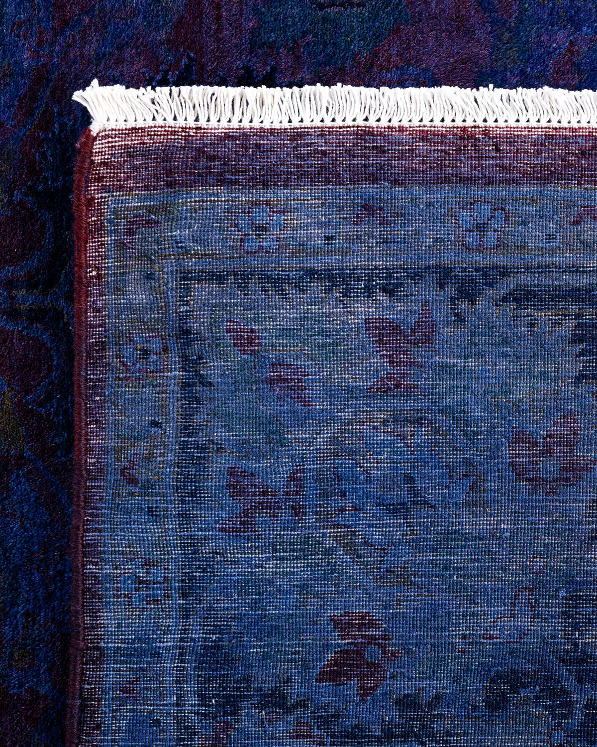 Contemporary Overdyed Hand Knotted Wool Blue Area Rug 6' 2