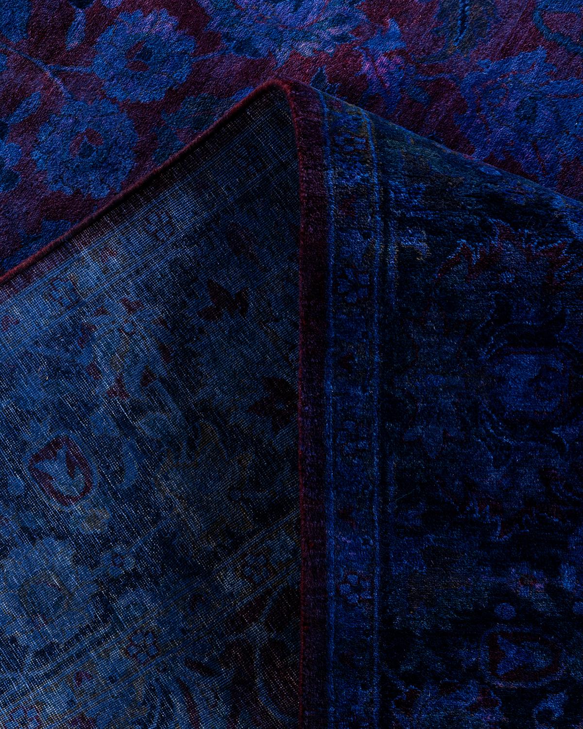 Contemporary Overdyed Hand Knotted Wool Blue Area Rug 6' 2
