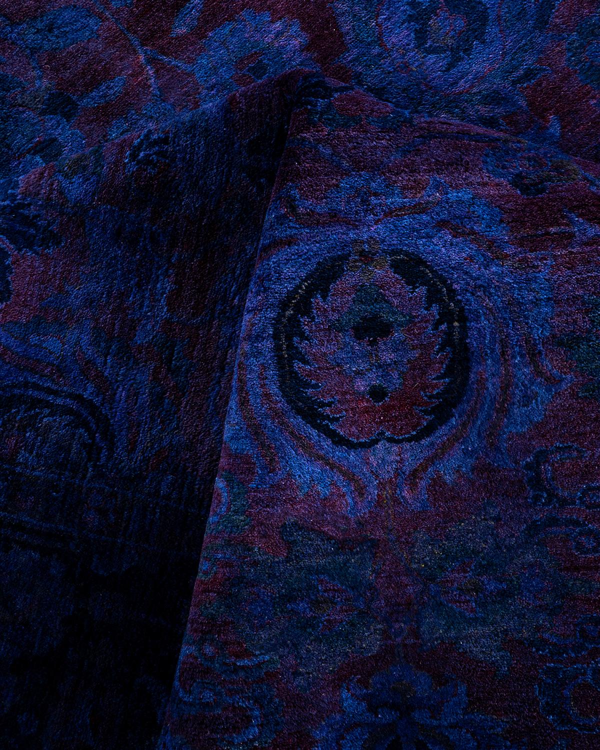 Contemporary Overdyed Hand Knotted Wool Blue Area Rug 6' 2