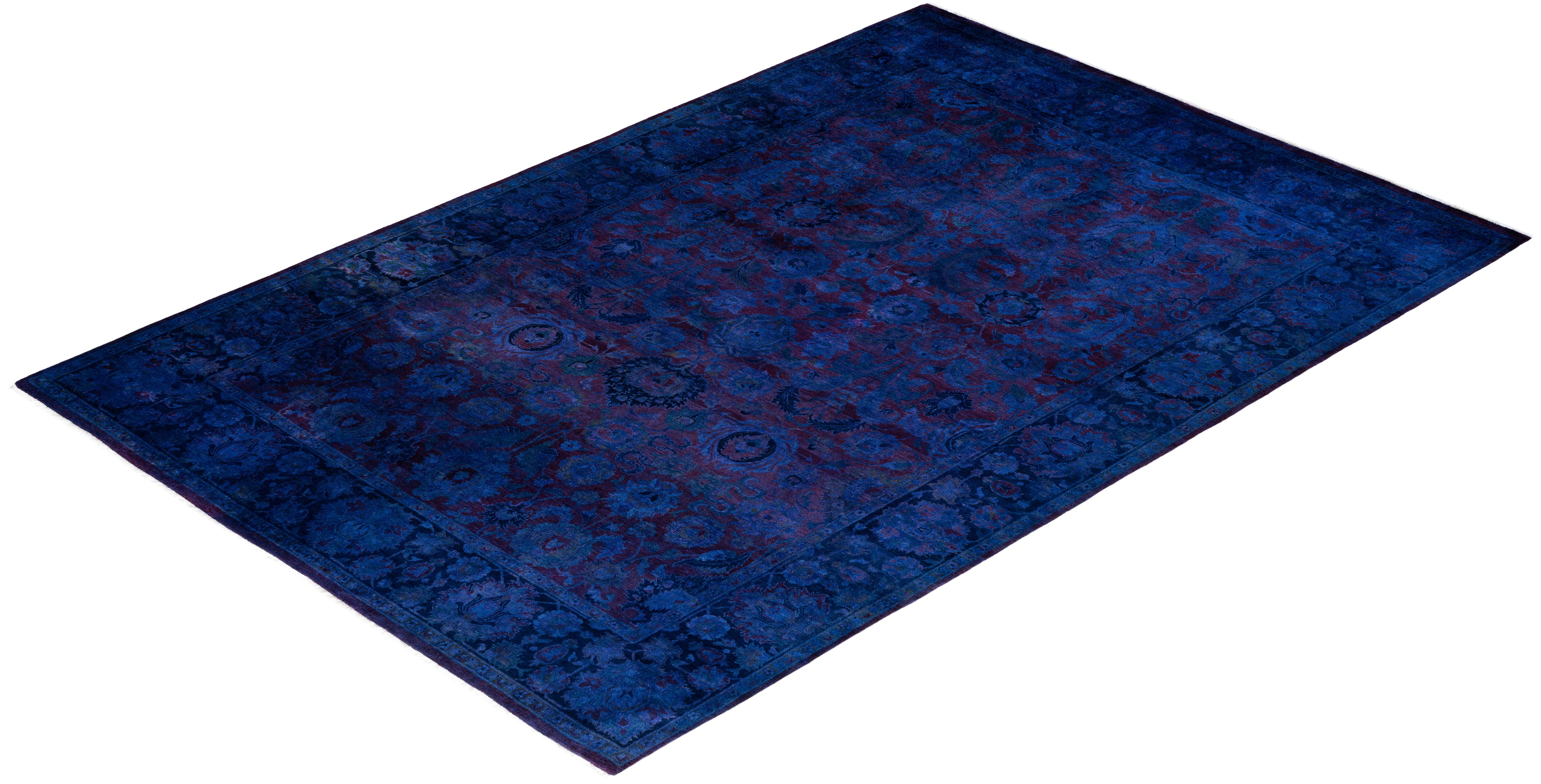 Contemporary Overdyed Hand Knotted Wool Blue Area Rug 6' 2