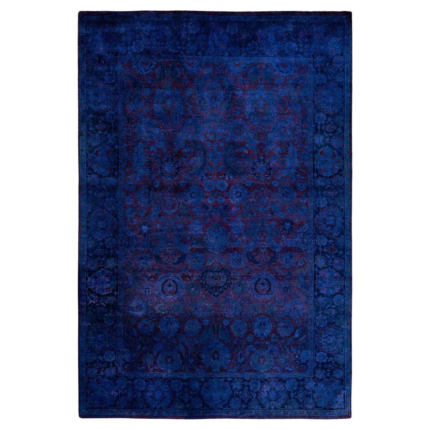 Contemporary Overdyed Hand Knotted Wool Blue Area Rug 6' 2" x 9' 0"