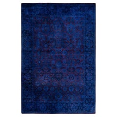 Contemporary Overdyed Hand Knotted Wool Blue Area Rug 6' 2" x 9' 0"