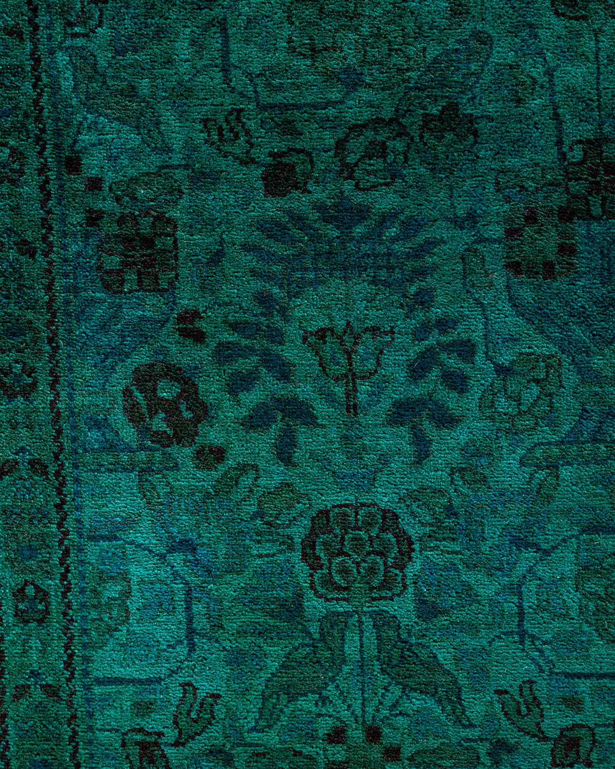 Pakistani Contemporary Overdyed Hand Knotted Wool Blue Area Rug 6' 2