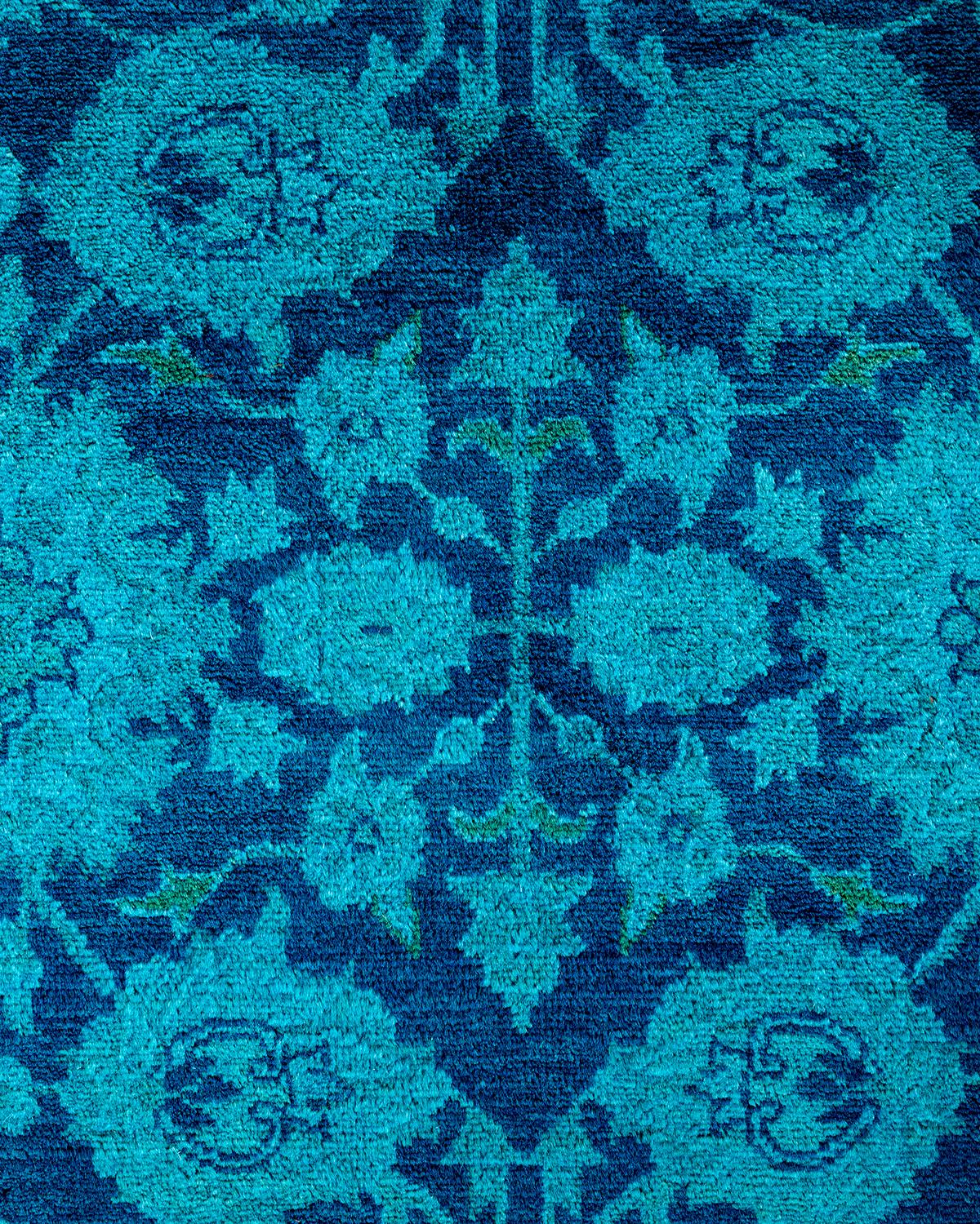 Pakistani Contemporary Overdyed Hand Knotted Wool Blue Area Rug 6' 2