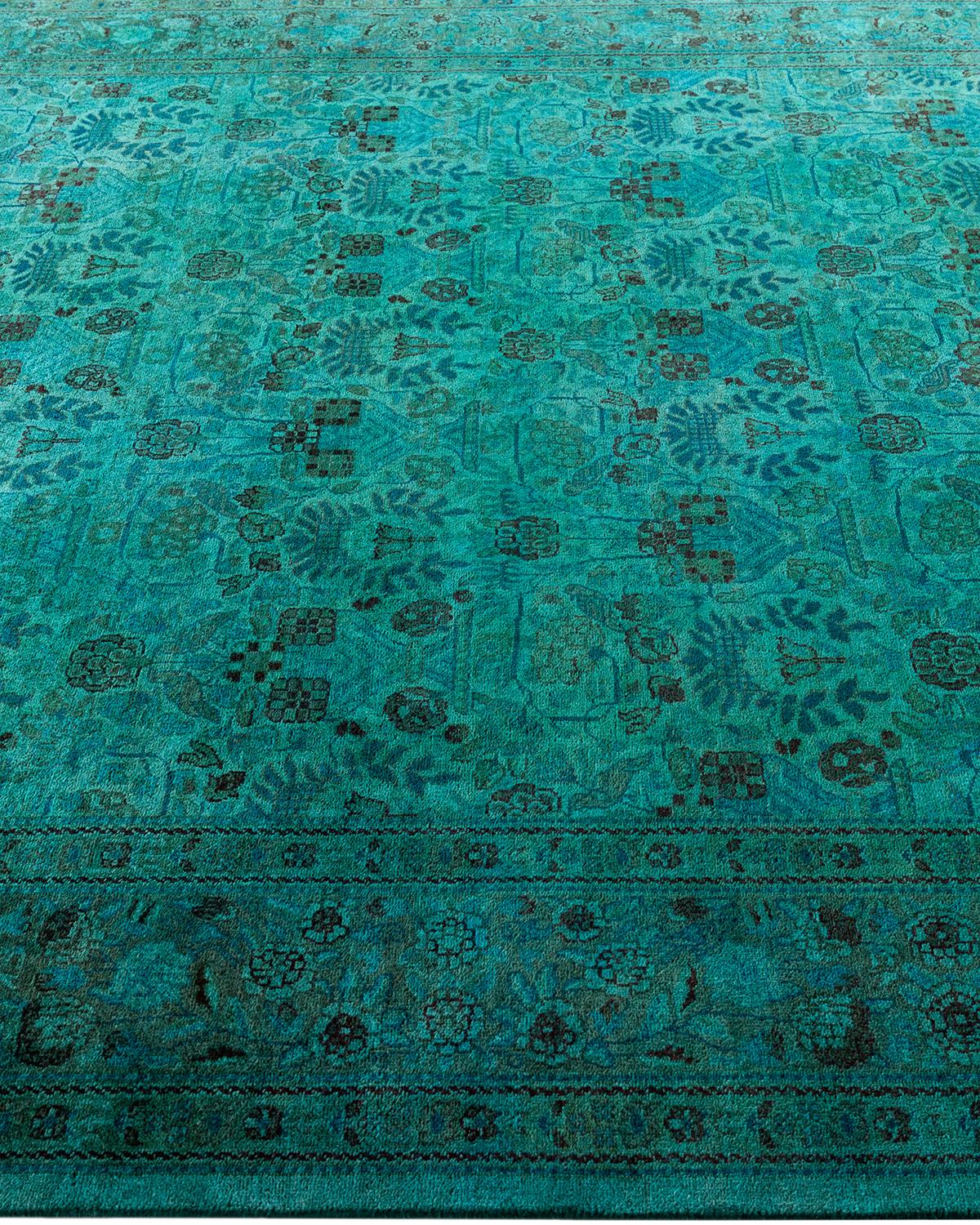 Contemporary Overdyed Hand Knotted Wool Blue Area Rug 6' 2